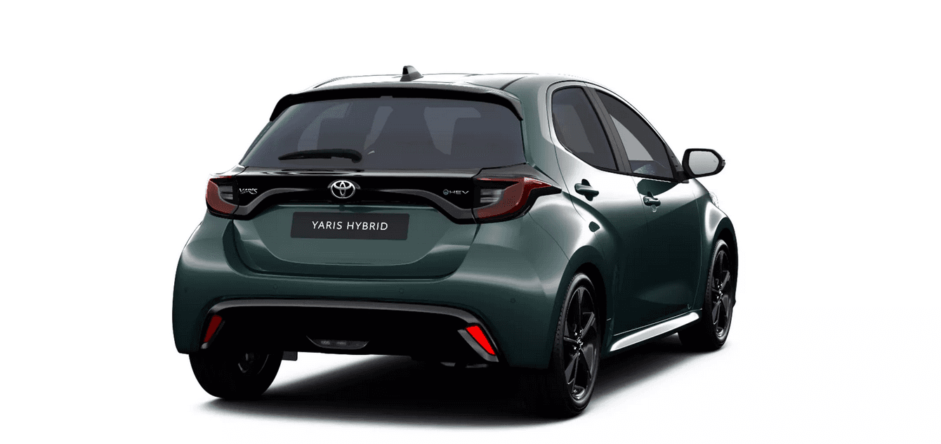 Toyota Yaris Excel hybrid in forest green rear angled