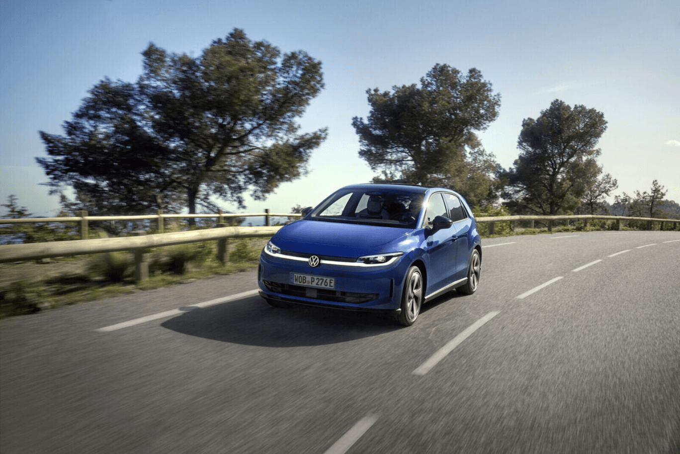 Volkswagen Polo Style in celestial blue on road