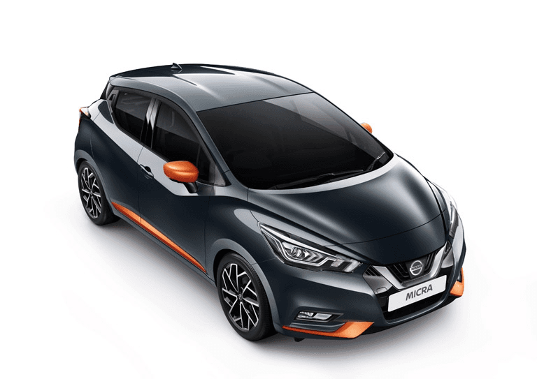 Nissan Micra in black top view front angled